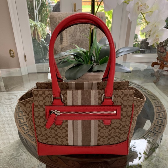 COACH SIGNATURE CANDACE STRIPE SATCHEL BAG!🧡🤎 - Picture 2 of 11